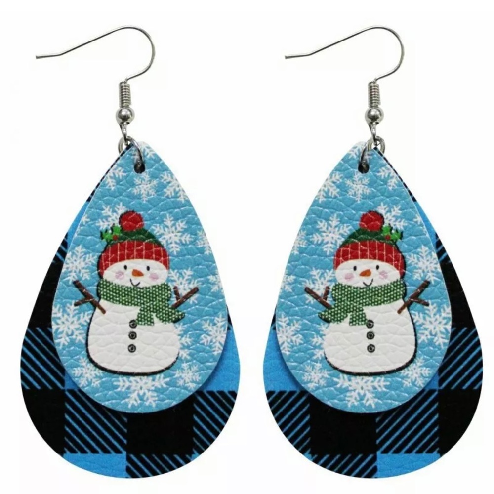 Blue snowman earrings